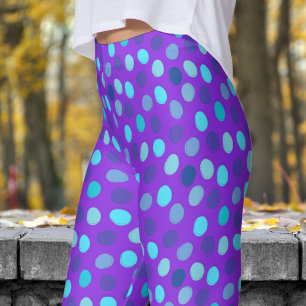 Leggings Delicioso patrón de punto de polka azul y violeta