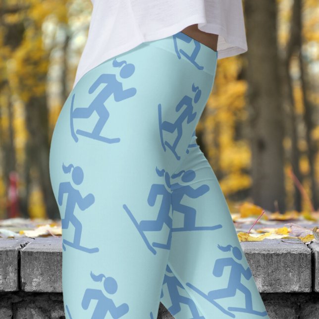 Leggings Delicioso Powder Blue Snowshoed Running Pattern (Womens Snowshoe Running on Powder Blue)