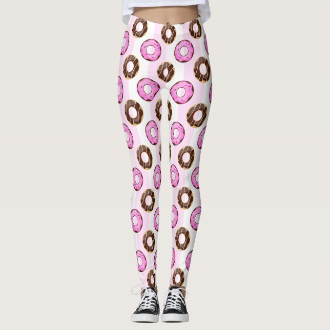 Leggings Deliciosos Donuts Patrón de franjas rosadas (Anverso)