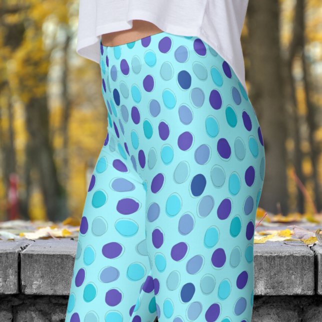 Leggings Delight Blue and Cadet Blue Polka Dot Pattern (Blues on Cadet Blue Leggings)