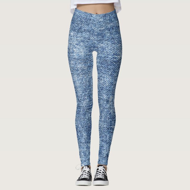 Leggings Denim azul de lavado con ácido, textura de cierre. (Anverso)