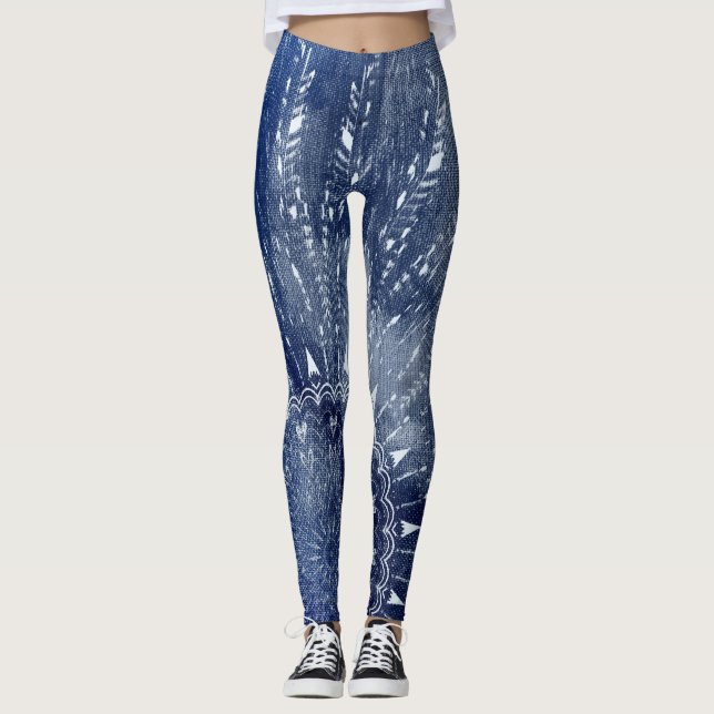 Leggings Denim Blue & White Mandala Mix Design (Anverso)