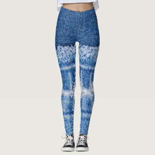Leggings Denim desgarrado: marco doble de jeans azules