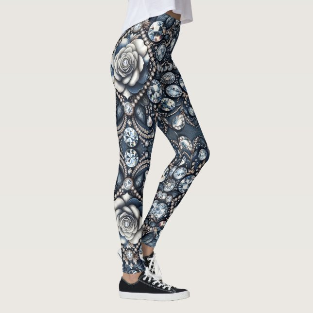 Leggings Denim & Diamonds Glam Bling Rosas Joyas (Derecha)