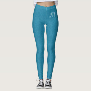 Leggings Denim Jeans Personalizado Monograma Moda azul turq