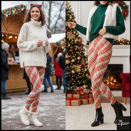 Leggings Dense Bright Diagonal Red Holiday Plaid