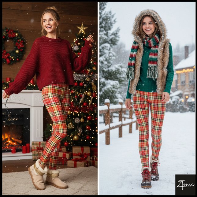 Leggings Dense Orange Red Festive Tartan Plaid (Subido por el creador)