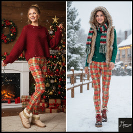 Leggings Denso Tartán de Cuadros Festivo Rojo Naranja