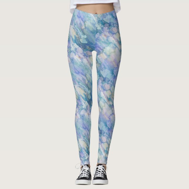Leggings Deslumbramiento floral azul verde azulado (Anverso)