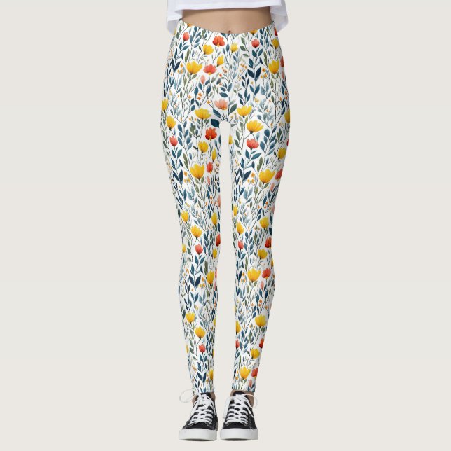 Leggings Despertar de primavera: Whimsical Patrón Floral (Anverso)