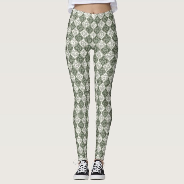 Leggings Desplazamiento Damask Rpt Patrón Verde Lt Verde Bl (Anverso)