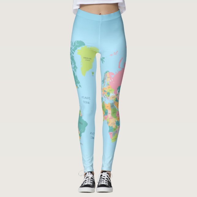 Leggings Detalle del país del viajero del mapa del mundo (Anverso)
