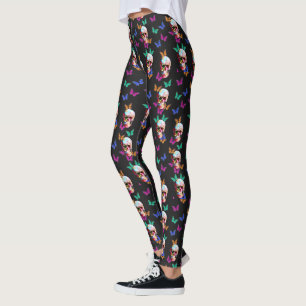 Leggings Día de la Mariposa del Cráneo Gótico del Azúcar Mu