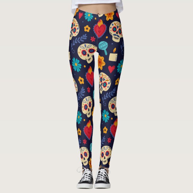 Leggings Día de los Adorables del Yoga estilo Calavara Muer (Anverso)