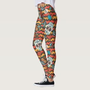 Leggings Día de los Cránulos Azucareros Muertos, zigzag