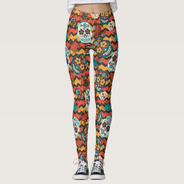 Leggings Día de los Cránulos Azucareros Muertos, zigzag