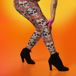 Leggings Día de los Muertos o Cránulos de Azúcar de Hallowe