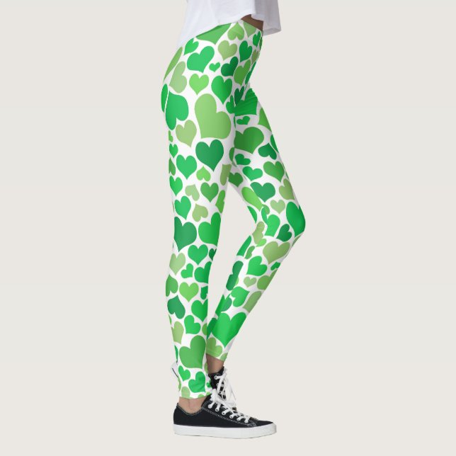 Leggings Día de San Patricio Moda Corazones Verdes Lindos y (Derecha)