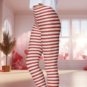 Leggings Día de San Valentín de rayas rojas y blancas