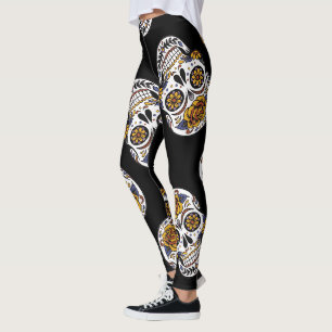 Leggings Día del cráneo de los rosas muertos patrón de H