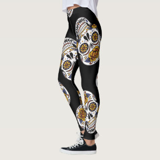 Leggings Día del cráneo de los rosas muertos patrón de Hall
