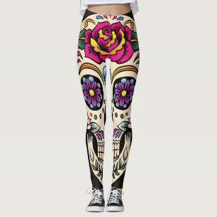 Leggings Día del cráneo muerto del azúcar con el rosa