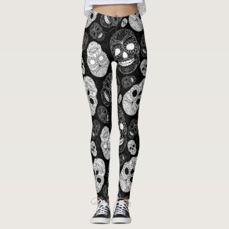 Leggings Día del negro y del blanco muertos del arte del
