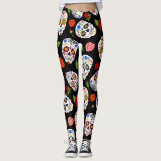 Leggings Dia Los Muertos: patrón de cráneos de azúcar.