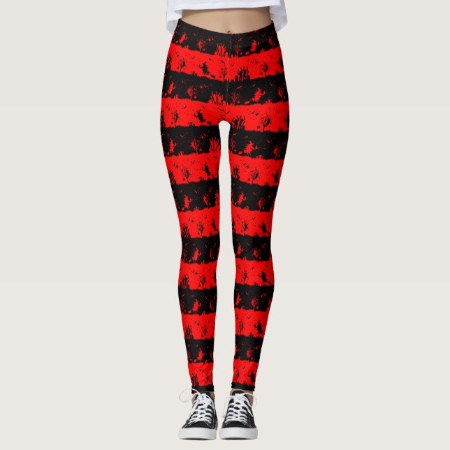 Leggings Diablo Rojo y franjas nocturnas de Halloween de co (Anverso)