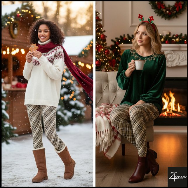 Leggings Diagonal Brown Tan Neutral Tartan Plaid (Subido por el creador)