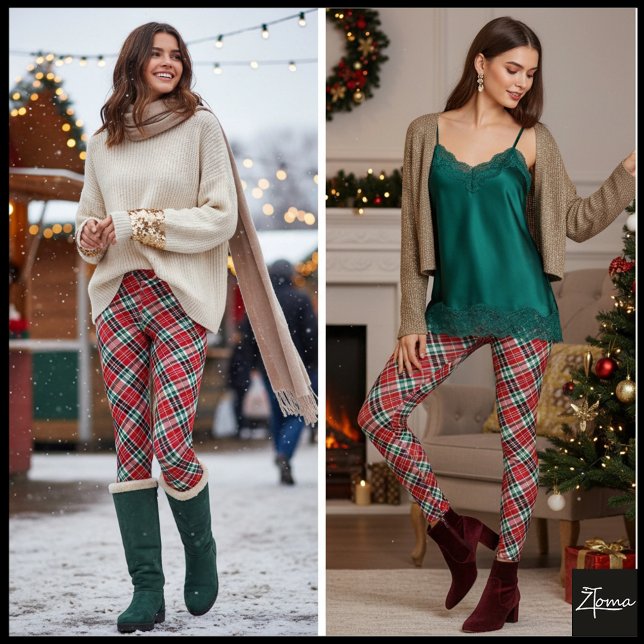 Leggings Diagonal Christmas Plaid Red Green Tartan (Subido por el creador)