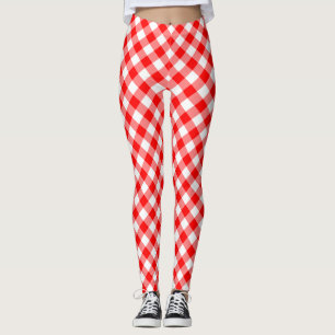 Leggings Diagonal de Gingham de tamaño medio rojo y blanco