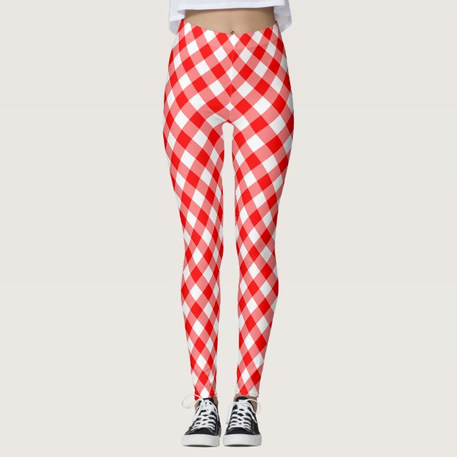 Leggings Diagonal de Gingham de tamaño medio rojo y blanco (Anverso)
