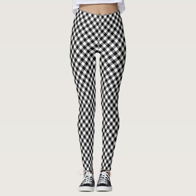 Leggings Diagonal Gingham de tamaño pequeño blanco y negro (Anverso)