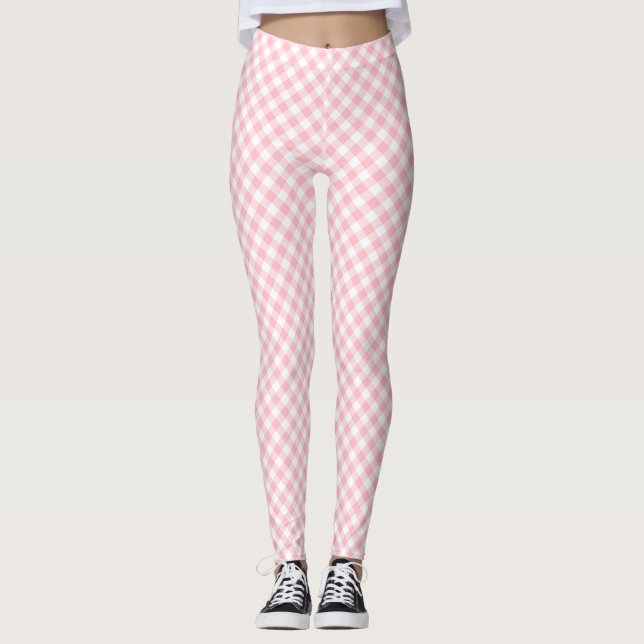 Leggings Diagonal pequeña rosa y blanca de tamaño Gingham C (Anverso)