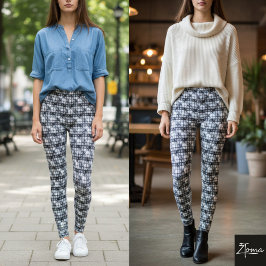 Leggings Diagonal Plaid Monochrome Gray Fine Weave