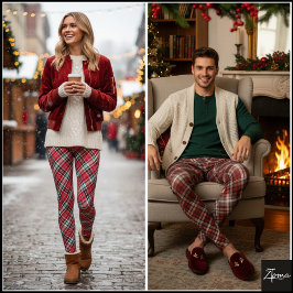 Leggings Diagonal Red Green Dense Tartan Plaid