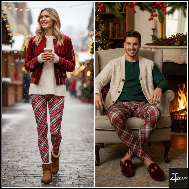 Leggings Diagonal Red Green Dense Tartan Plaid (Subido por el creador)