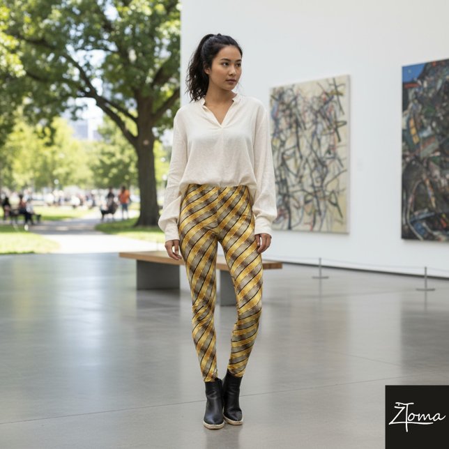 Leggings Diagonal Stripe Brown Gold Metallic Glossy (Subido por el creador)