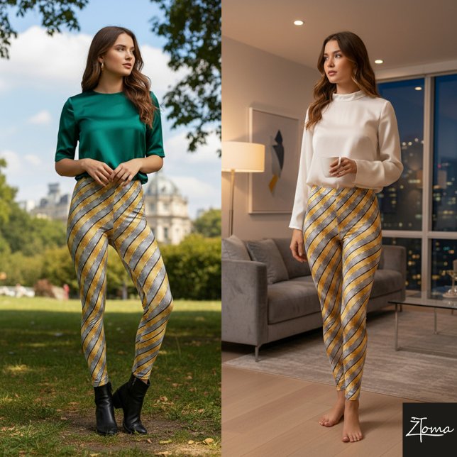 Leggings Diagonal Stripe Gold Silver Metallic Glossy (Subido por el creador)