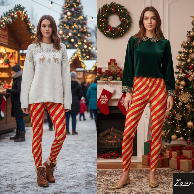 Leggings Diagonal Stripe Red Gold Metallic Glossy (Subido por el creador)