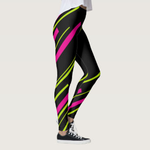 Leggings Diagonarios en verde limón, rosa caliente y negro