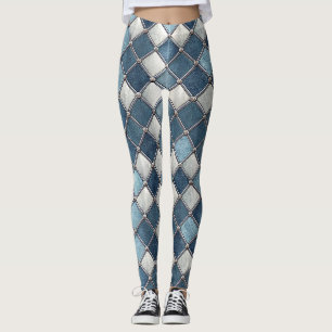 Leggings Diamante Azul Metálico - Industrial Geométrico
