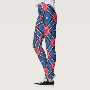 Leggings Diamante Azul y Blanco y Círculos Rojos