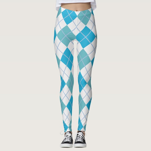 Leggings Diamante blanco azul de moda del Harlequin de (Anverso)
