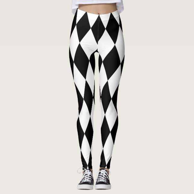 Leggings Diamante de Harlequin blanco y negro de moda  (Anverso)