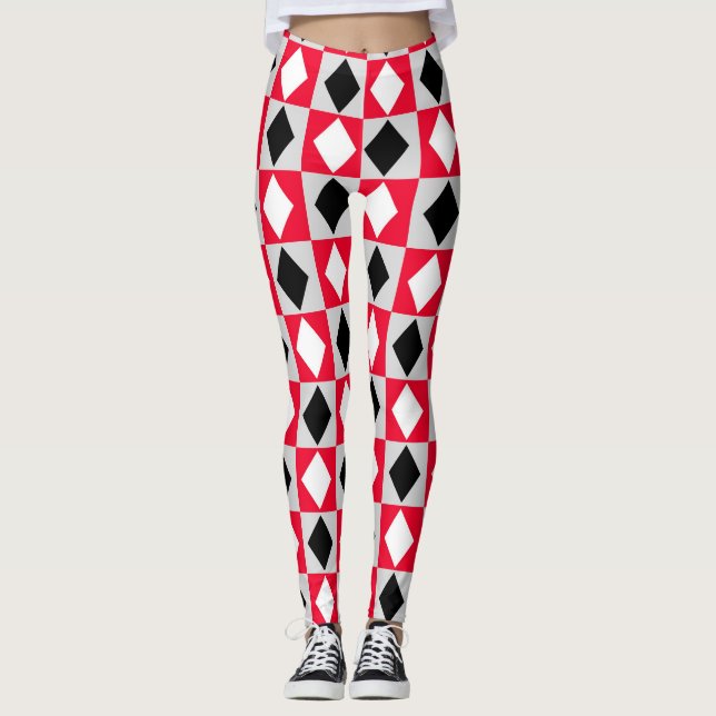 Leggings Diamante de rhombus blanco rojo (Anverso)