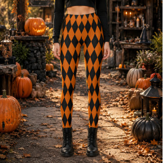 Leggings Diamante geométrico negro y naranja de Halloween