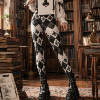 Leggings Diamante Negro Blanco Fleur De Lis Arlequín Vintag