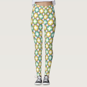 Leggings Diamante retro en patrón circular Oro verde azul